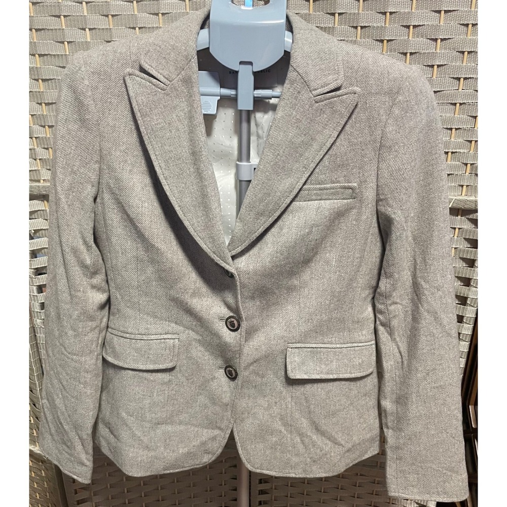 Banana Republic Womens Grey/Beige Wool Blend Crest Button Blazer Tailored Size 2
